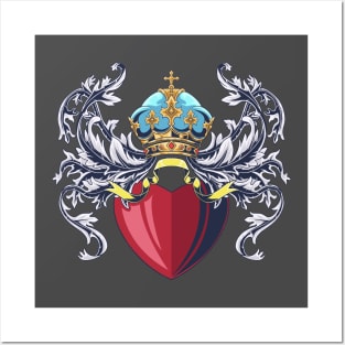 A coat of arm crest heraldic medieval knight with heart or love symbol Posters and Art